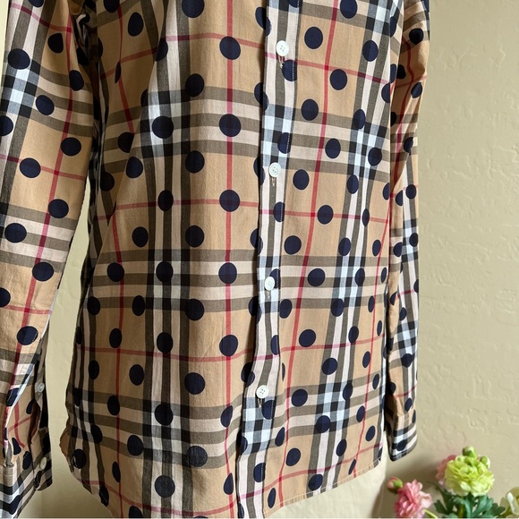 NWOT! Burberry Polka Dot Nova Plaid Button Down Shirt S/P  $850 - Picture 6 of 14
